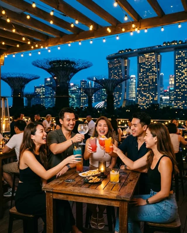 Rooftop bar blue hour, Singapore